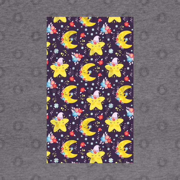 Cute Moon and Stars in Galaxy Pattern Artwork by Artistic muss